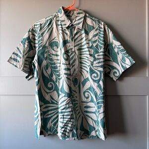 Cooke Street Men's Hawaiian Shirt Tropical Leaf Short Sleeve Aloha Medium Green